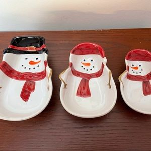 St. Nicholas Square Yuletide Ceramic Nesting Snowman Set of 3 Dishes